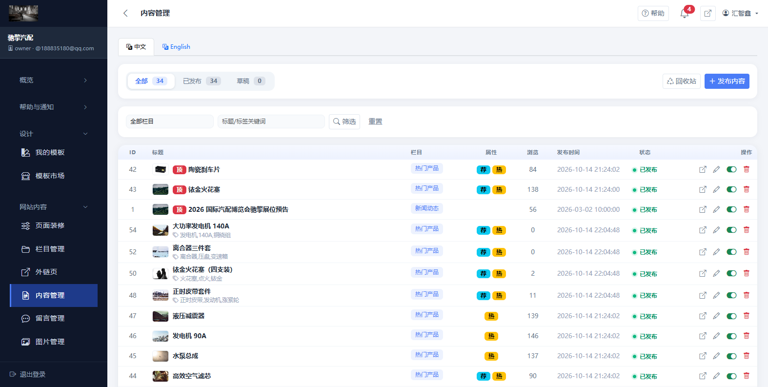 内容管理列表:栏目、标题、状态、推荐/热门标记、发布时间与浏览量 内容管理列表:栏目、标题、状态、推荐/热门标记、发布时间与浏览量